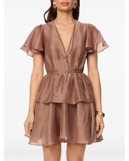 POST MERIDIEM Brown Ruffled Mini Dress