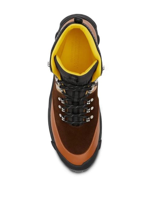 Burberry Brown Vintage-checked Cotton & Leather Hiking Boots for men