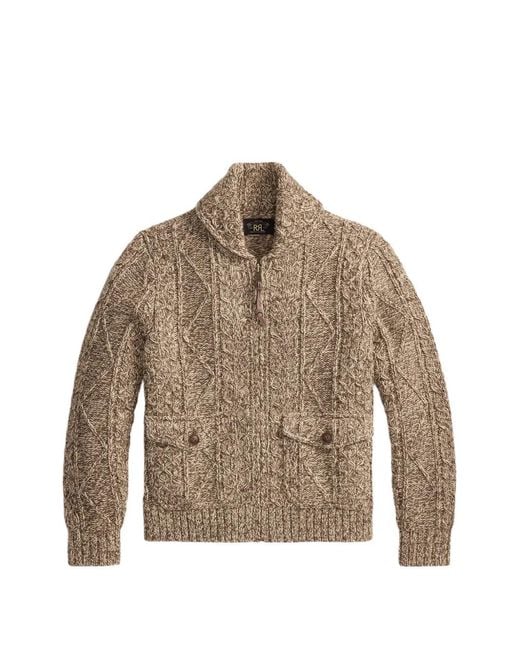 RRL Brown Cable-Knit Zip Cardigan for men