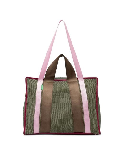 Benetton Brown Maxi Webbing-Strap Tote Bag