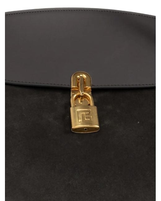 Balmain Black Pulse Day Small Padlock-Detail Suede Tote Bag