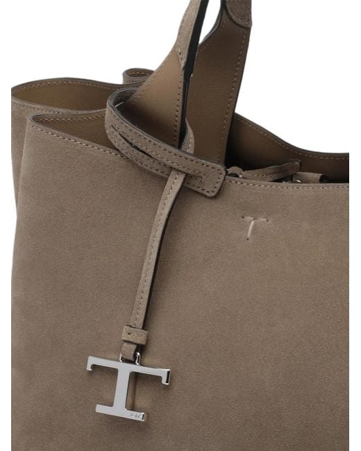 Tod's Brown T-Logo Suede Tote Bag