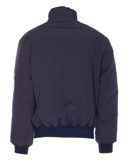 Brunello Cucinelli Blue Shearling-Collar Padded Jacket for men