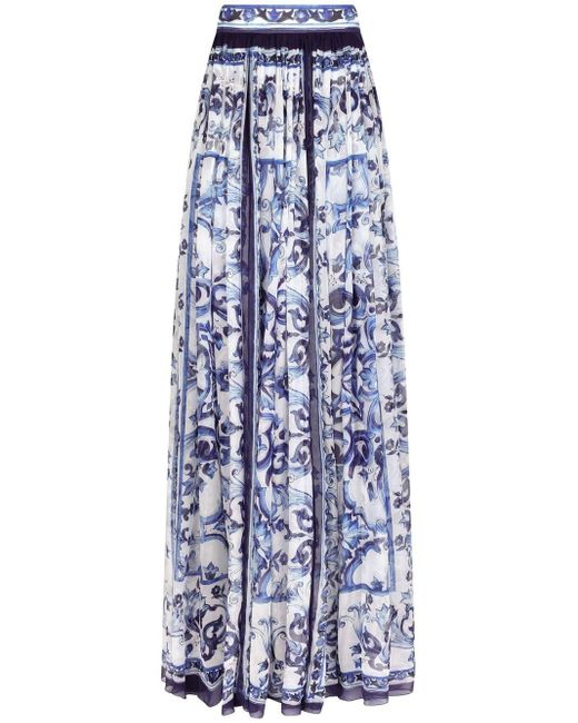 Dolce & Gabbana Majolica-print Silk Floor-length Skirt in Blue | Lyst
