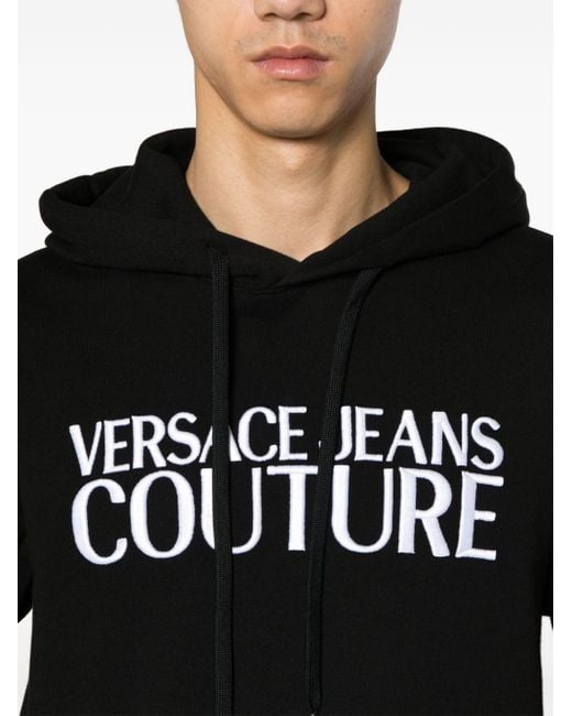 Versace Black Embroidered-logo Cotton Hoodie for men