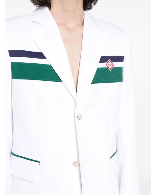 Casablanca Blue Cotton Blend Striped Appliqué Blazer for men
