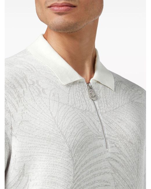 Billionaire White Leaf-print Polo Shirt for men