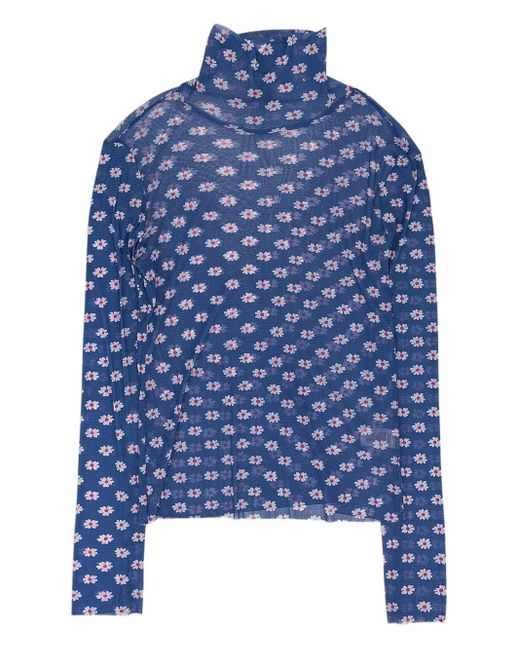CALLIPYGIAN Blue Flower-Print Turtleneck Sweater