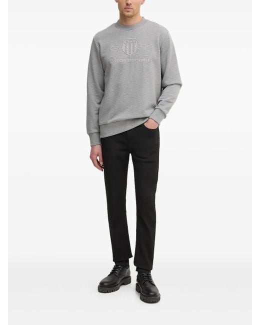 Felpa Girocollo Con Logo Ricamato di Gant in Gray da Uomo