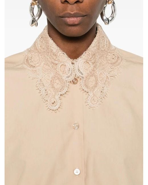 Fabiana Filippi Natural Lace-Trimmed Button-Down Shirt