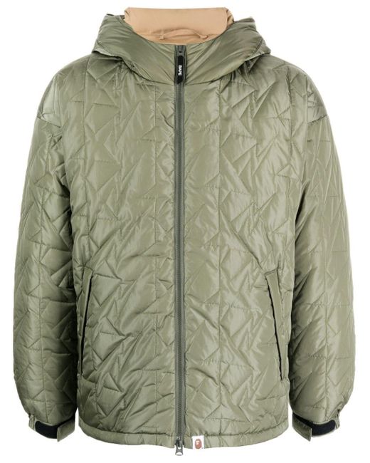 A Bathing Ape Green Hooded Quilted Padded Jacket for men