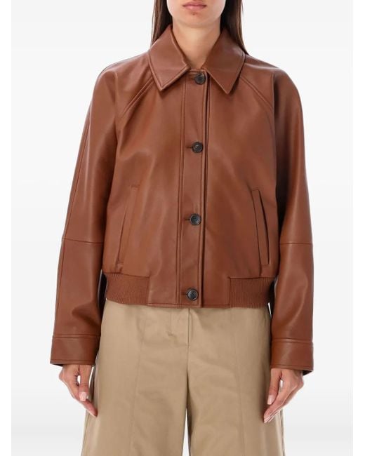 Max Mara Brown Buttoned Leather Jacket