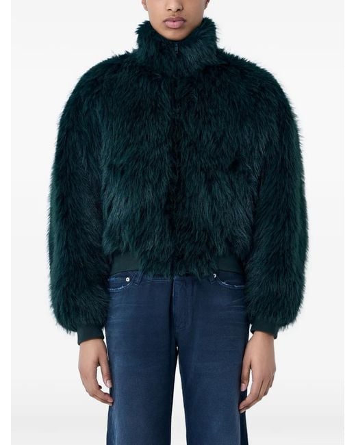 Balenciaga Blue Faux-Fur Ribbed-Trim Jacket