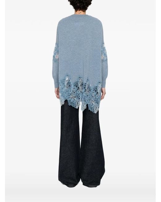 Ermanno Scervino Blue Lace-Trim Sweater