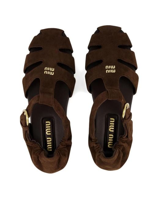 Miu Miu Brown Fisherman Suede Flat Sandals