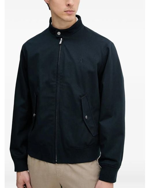 Trussardi Blue Logo-Embroidered High-Neck Jacket for men