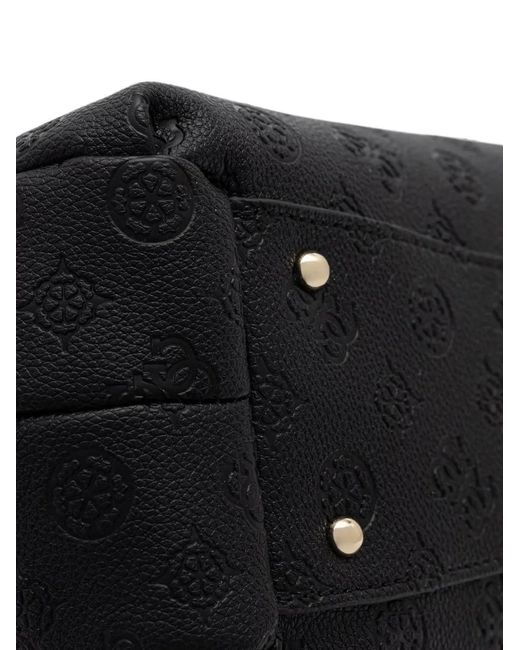 Guess Black Monogram-Debossed Key-Charm Tote Bag