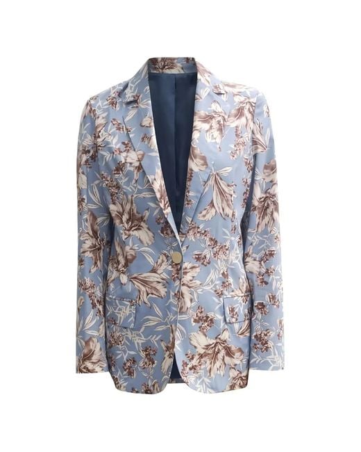 Liu Jo Blue Floral Single-Breasted Jacket