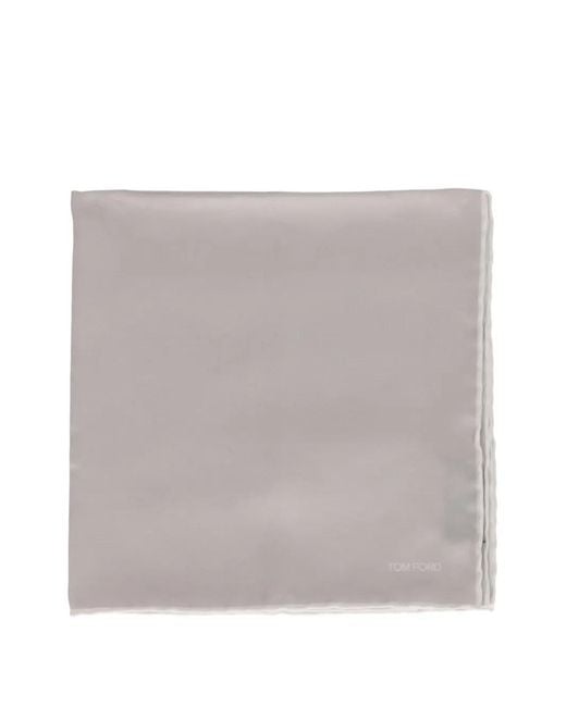 Tom Ford Gray Logo-Print Rolled-Edge Pocket Square for men