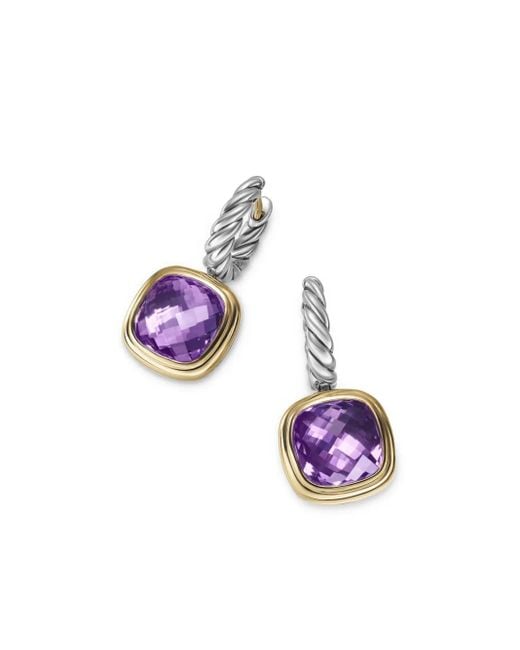 David Yurman Purple 18Kt And Sterling Albion Amethyst Drop Earrings