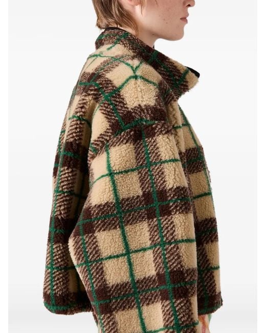 Miu Miu Black Checked Teddy Jacket With Zipper