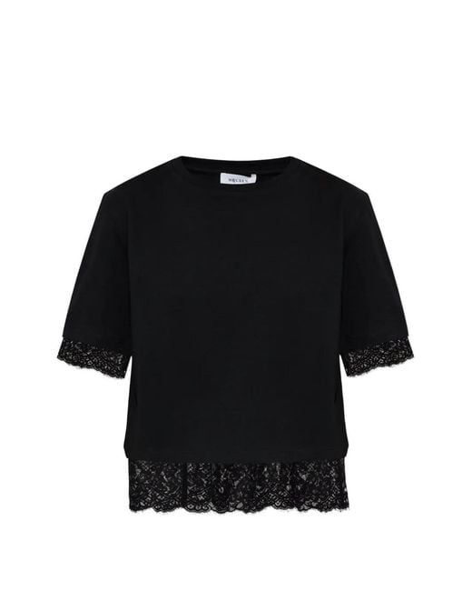 McQueen Black Lace Detail Cotton Jersey T-Shirt