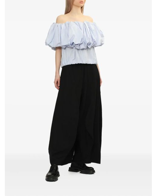 Enfold Blue Puff-Sleeve Ruffled Top