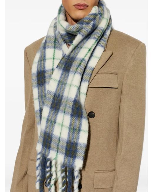 Burberry Blue Check-Pattern Fringed Scarf