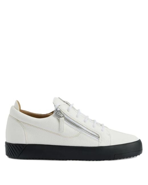 Giuseppe Zanotti White Zip-Detail Leather Low-Top Sneakers for men