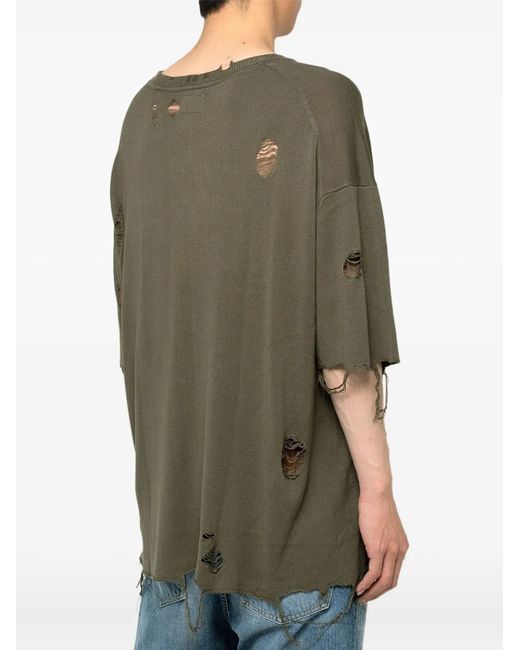 KAMIYA Green Cross-Print Distressed T-Shirt for men