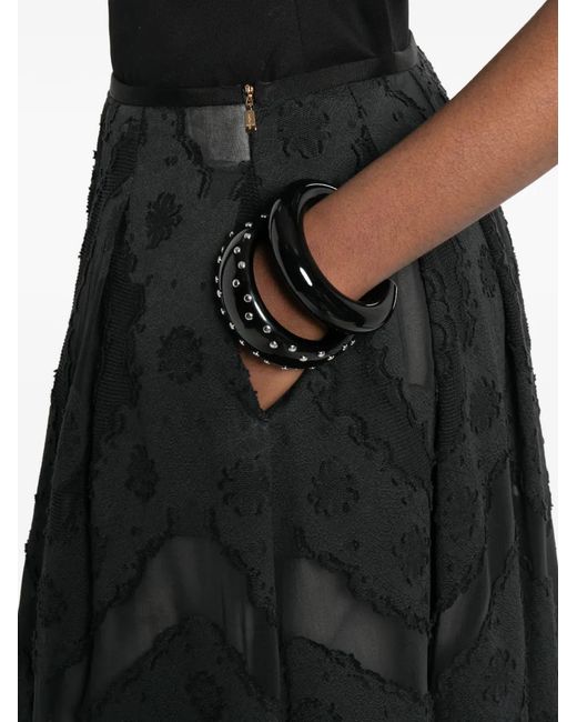 Agnona Black Jacquard Long A-Line Skirt