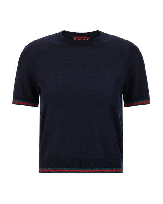 Gucci T-Shirt Met Korte Mouwen En Web-Streep in het Blue