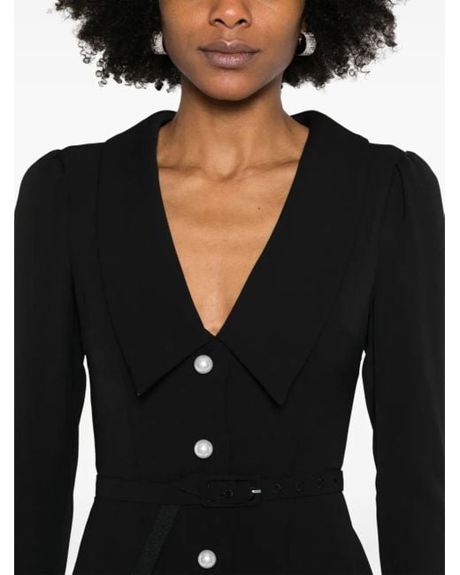 Nissa Black Belted Midi Dress
