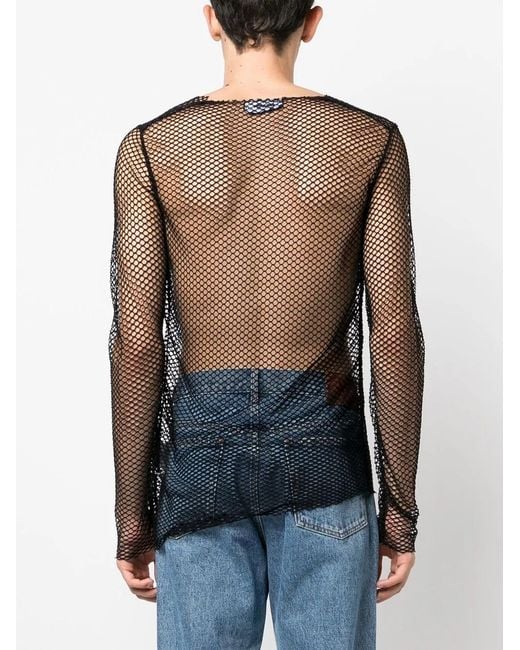 DSquared² Gray Long-Sleeve Mesh Top for men