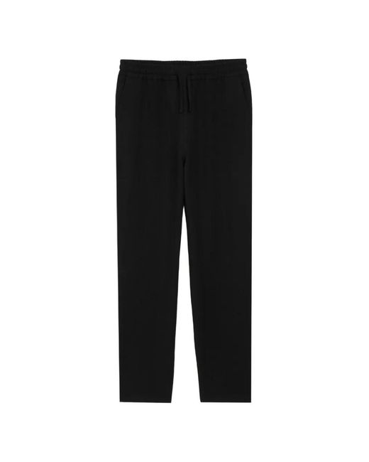 AMI Black Blended Linen Elasticated Waist Trousers for men