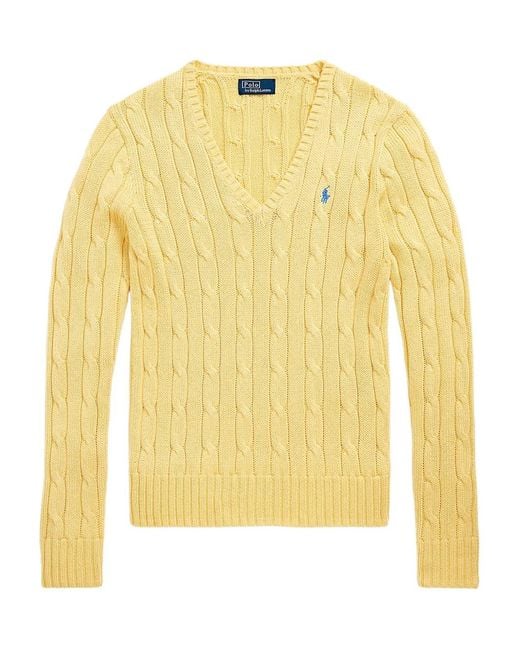 Polo Ralph Lauren Yellow Cable-Knit V-Neck Sweater