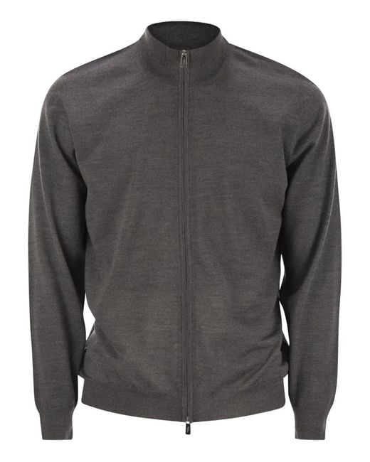 Fedeli Gray Open Knitted Zip Cardigan for men