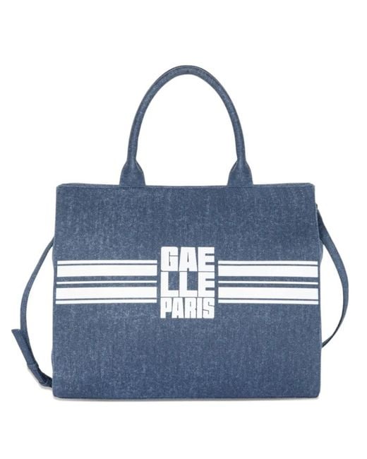 Gaelle Paris Blue Maxi Shopper Banda Logo-Print Denim Tote Bag