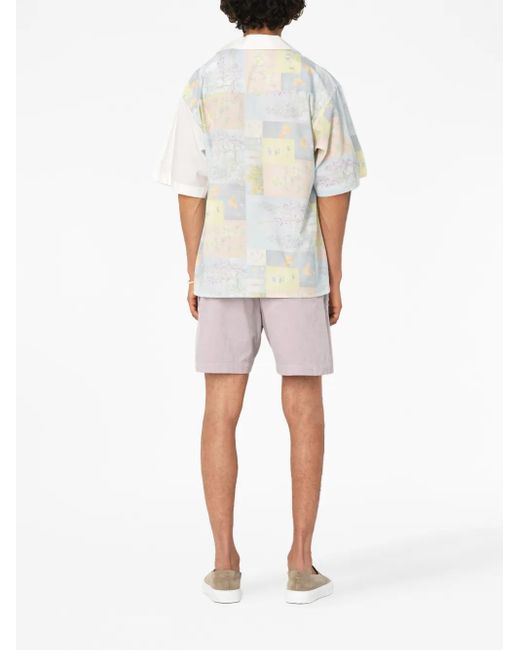 John Elliott White Floral-Print Short-Sleeve Shirt for men