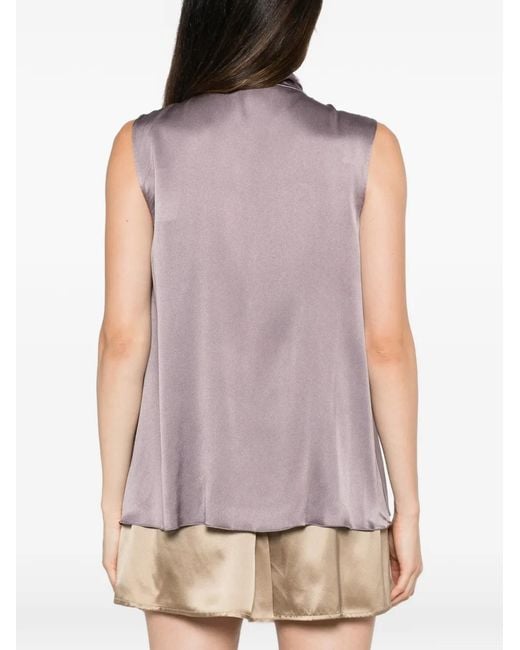 Alberta Ferretti Purple Tie-Neck Sleeveless Shirt