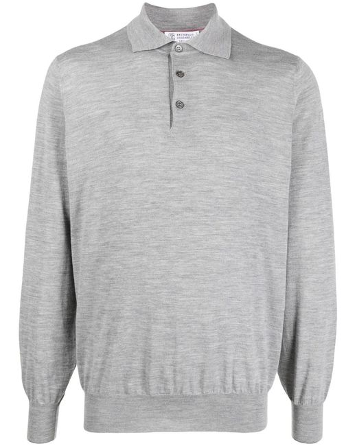 Brunello Cucinelli Gray Knitted Polo Shirt for men