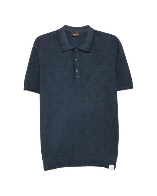 Peuterey Blue Diamond-Knit Short-Sleeve Polo Shirt for men