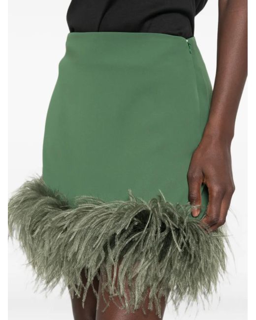 P.A.R.O.S.H. Green Feather-Trim Mini Skirt