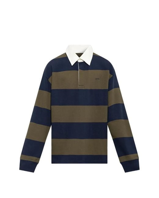 A.P.C. Blue Long-Sleeve Polo Shirt for men