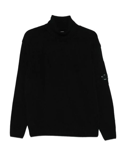 C P Company Black Logo Wool Turtle-Neck Sweater for men