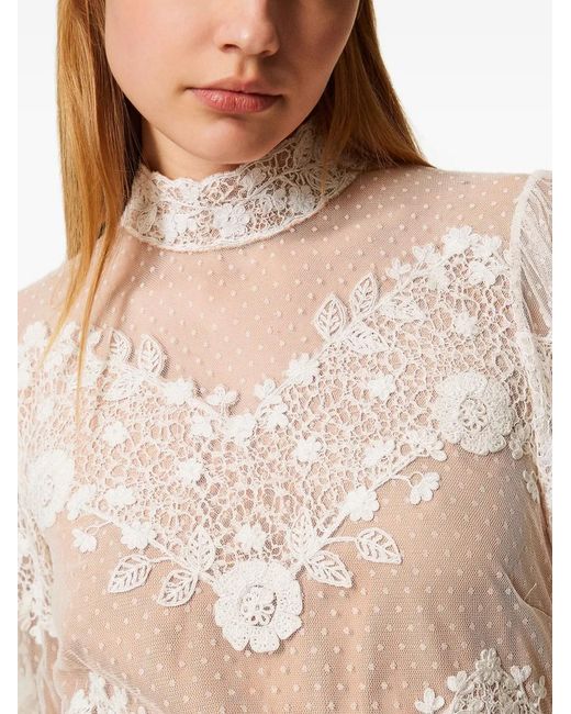 Twinset Natural Floral-Lace Tulle Mini Dress