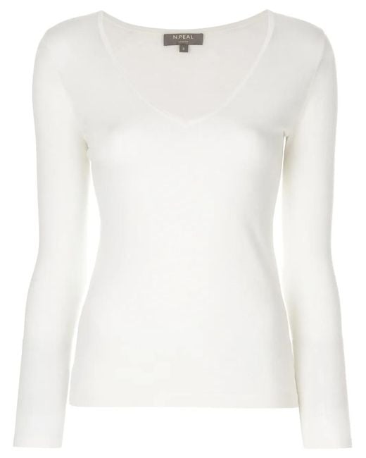 N.Peal Cashmere White V-Neck Sweater