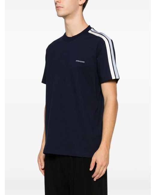 Ferragamo Blue Stripe-Detail T-Shirt for men