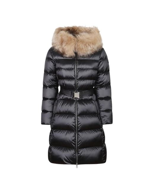 Moncler Black Belted Fur-Trim Coat