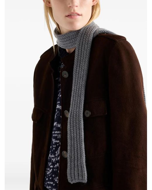 Prada White Logo-Detail Knit Scarf